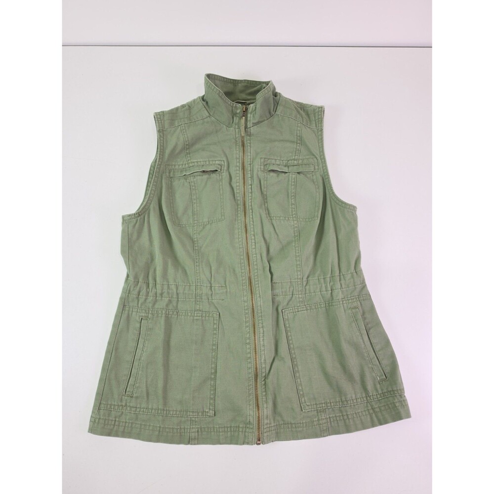 Merona Vest Womens M Green Utility Cargo Sleeveless Zip Front Pockets Military